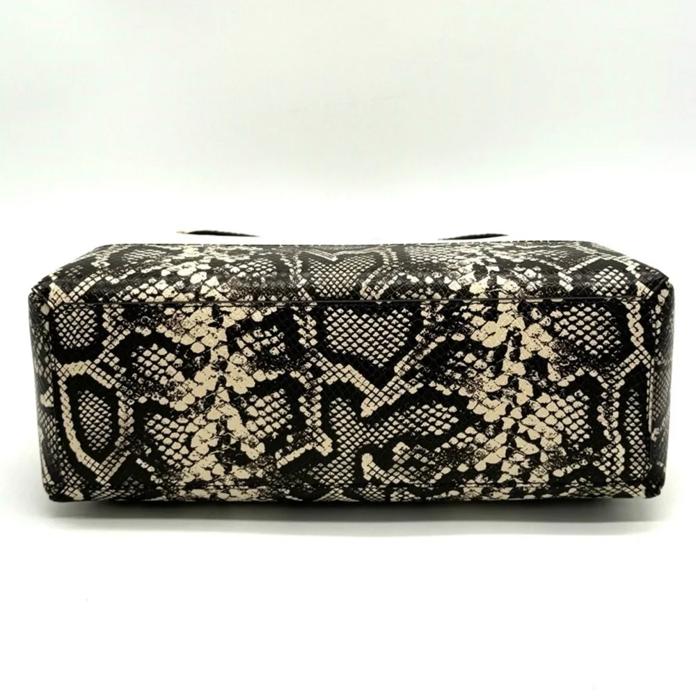 Michael Kors Large Reed Leather Belted Satchel Crossbody Bag Cream Snakeskin - Picture 6 of 11